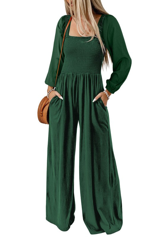 Stilla | Ærmeløs Square Neck Smocked Bodice Jumpsuit