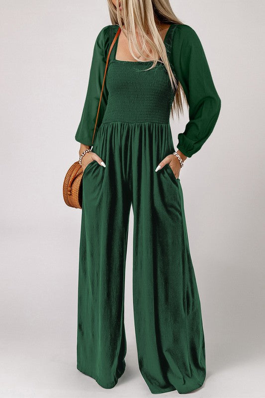 Stilla | Ærmeløs Square Neck Smocked Bodice Jumpsuit