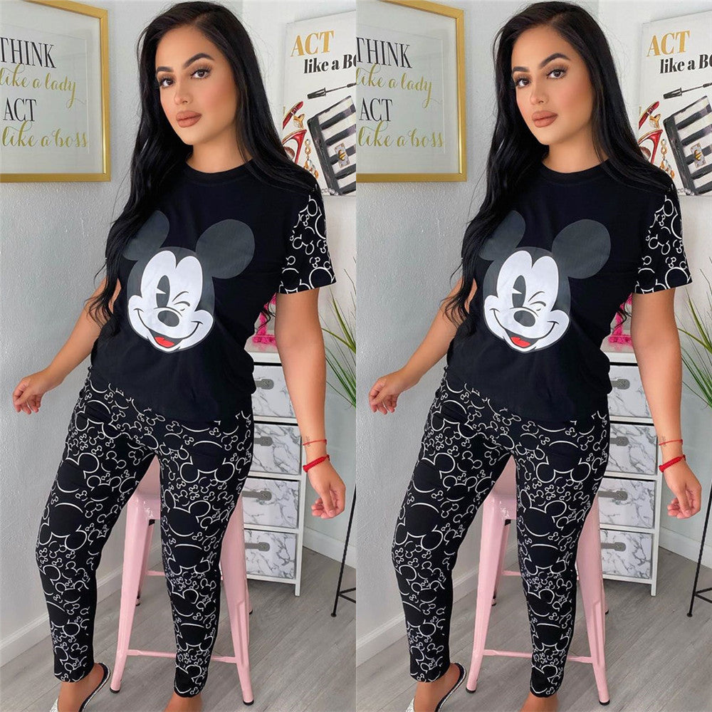 Dame Pyjamasæt med Mickey Mouse-motiv og elastiske leggings Stilla
