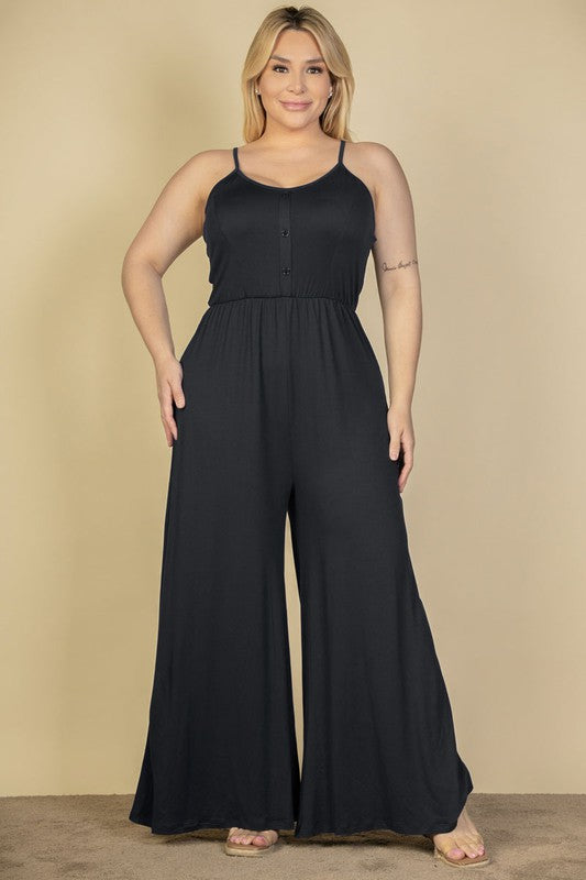 Stilla | Størrelse Knap Front Bred Ben Jumpsuit