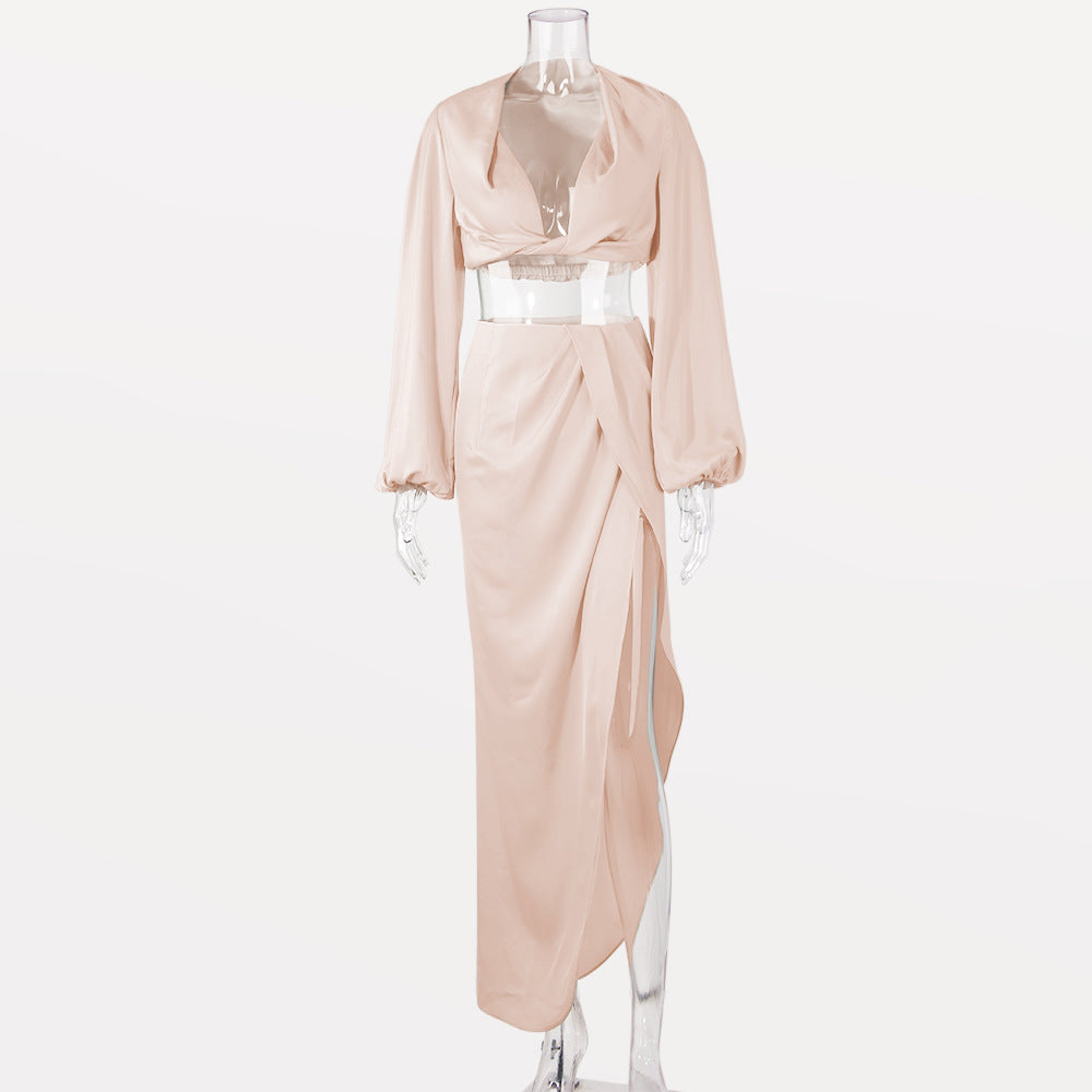Dame elegant ensemble med lang nederdel og slyngeoverdel Stilla