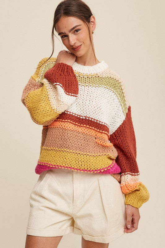 Stilla | Mixed Knit Slouchy Hånd Crocheted Sweater