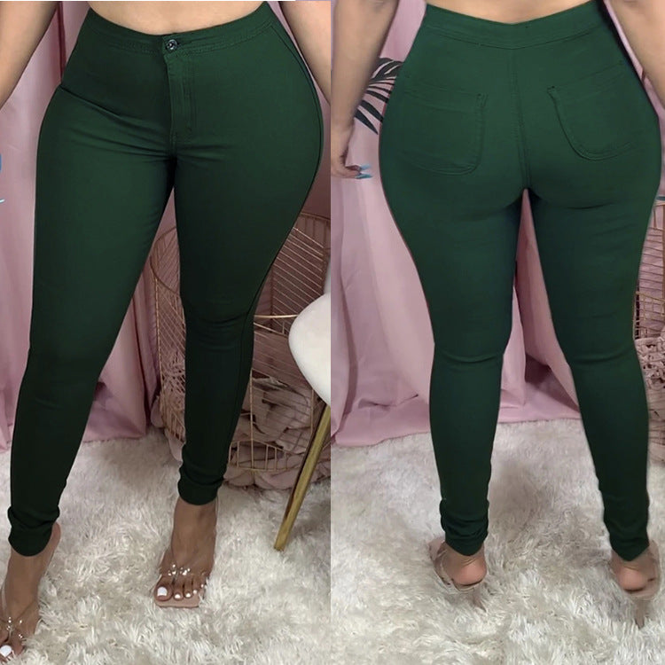 Dame højtaljede Slim-Fit Leggings med knaplukning og elastisk talje Stilla