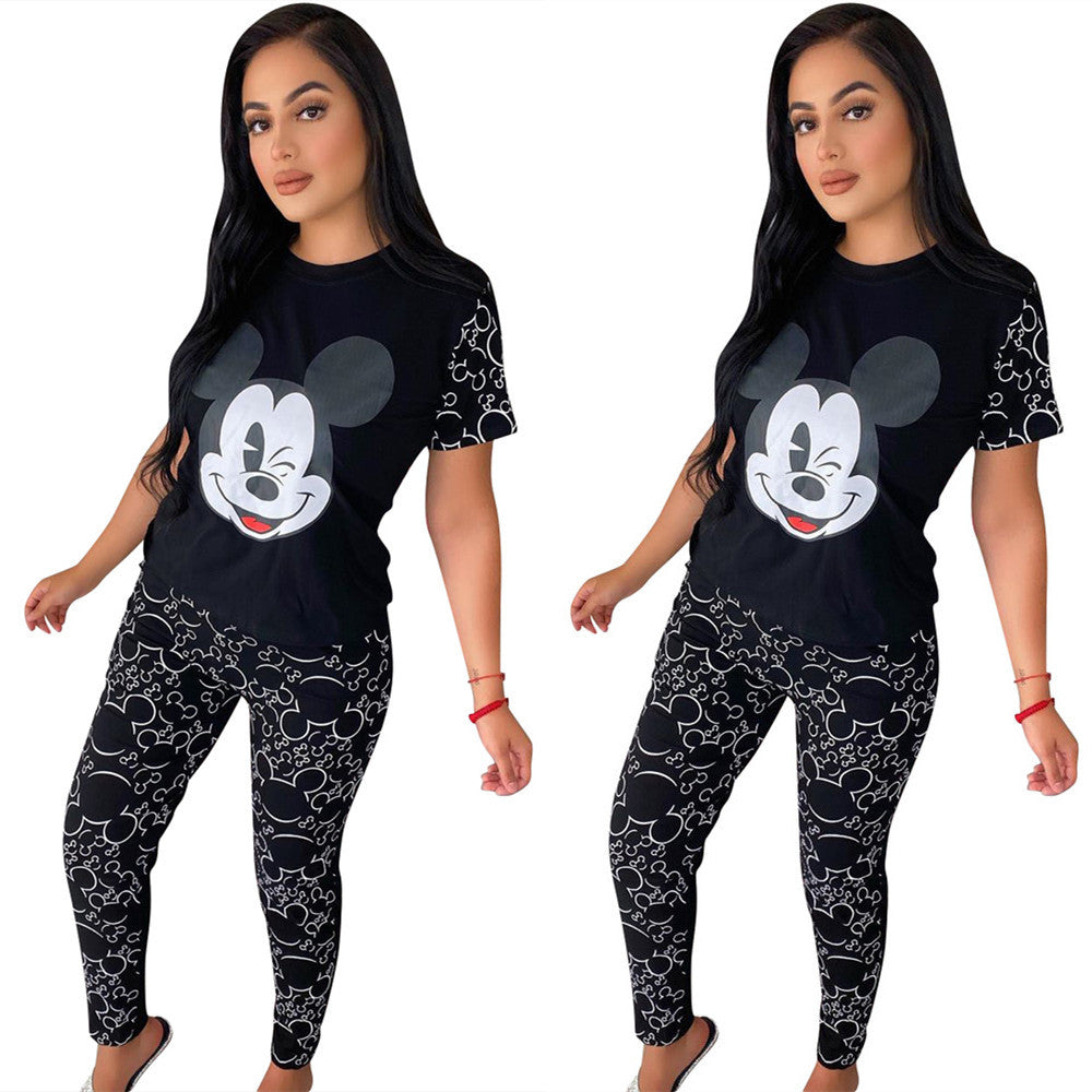 Dame Pyjamasæt med Mickey Mouse-motiv og elastiske leggings Stilla
