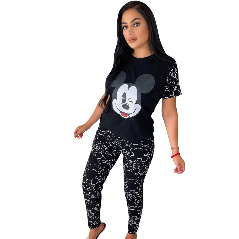 Dame Pyjamasæt med Mickey Mouse-motiv og elastiske leggings Stilla