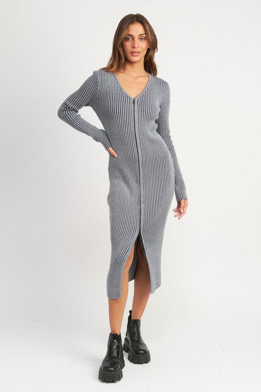 Stilla | Neck Midi Dress W/ Two-way Zipper