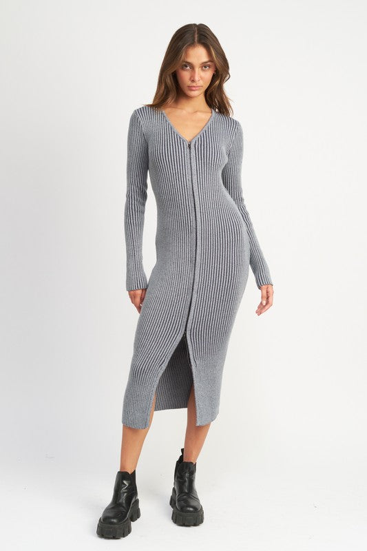 Stilla | Neck Midi Dress W/ Two-way Zipper
