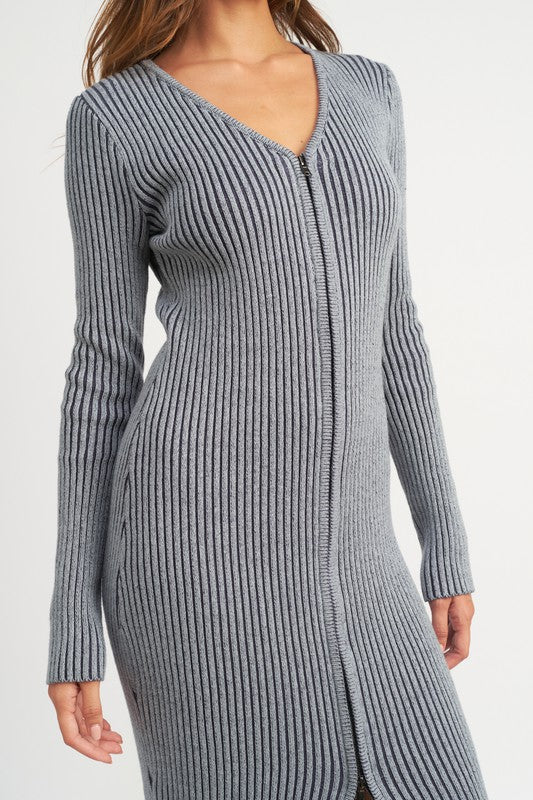Stilla | Neck Midi Dress W/ Two-way Zipper