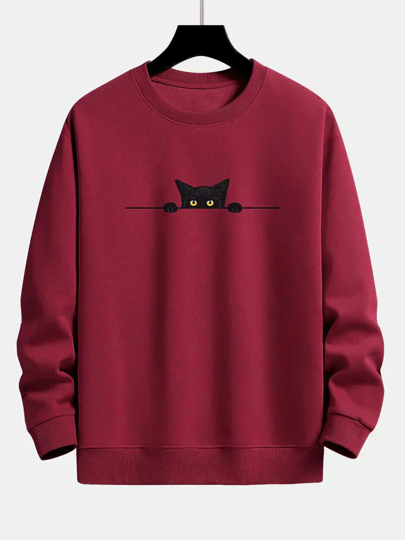 Stilla | Afslappende Sweatshirt med Sort Katteprint