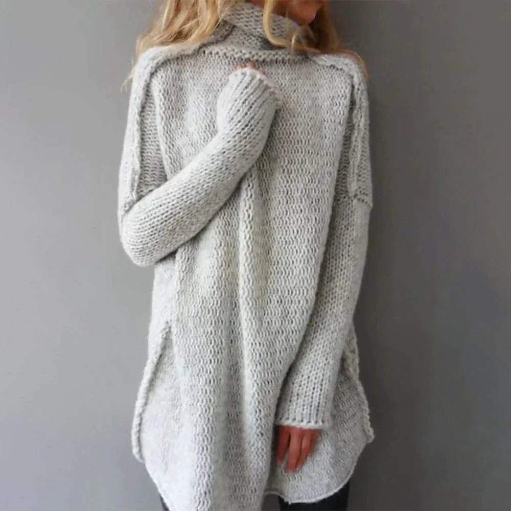 Stilla - Grå oversized sweater med rullekrave