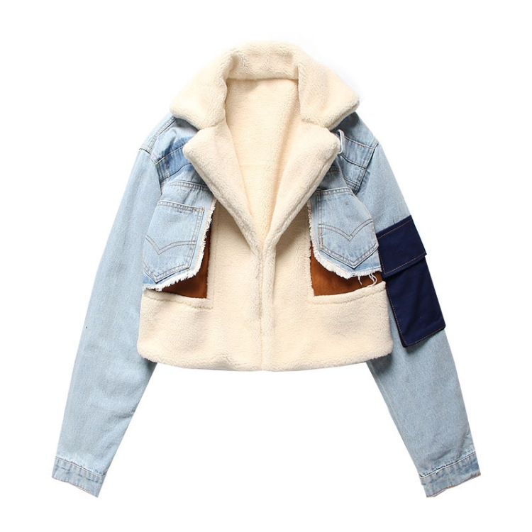 Stilla | Plys Jakke Med Denim Sømme