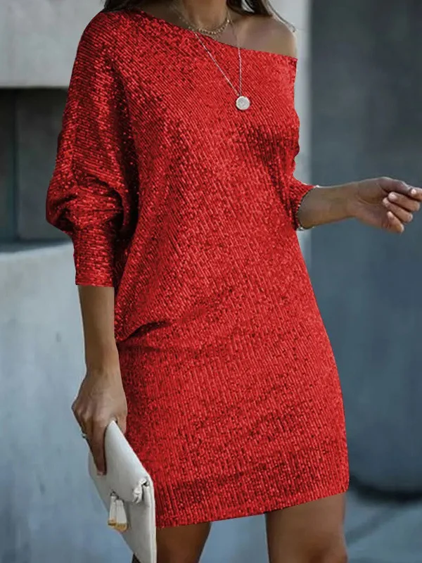 Stilla | Elegant One Shoulder Minikjole Med Asymmetrisk Snit Og Glitrende Palietter