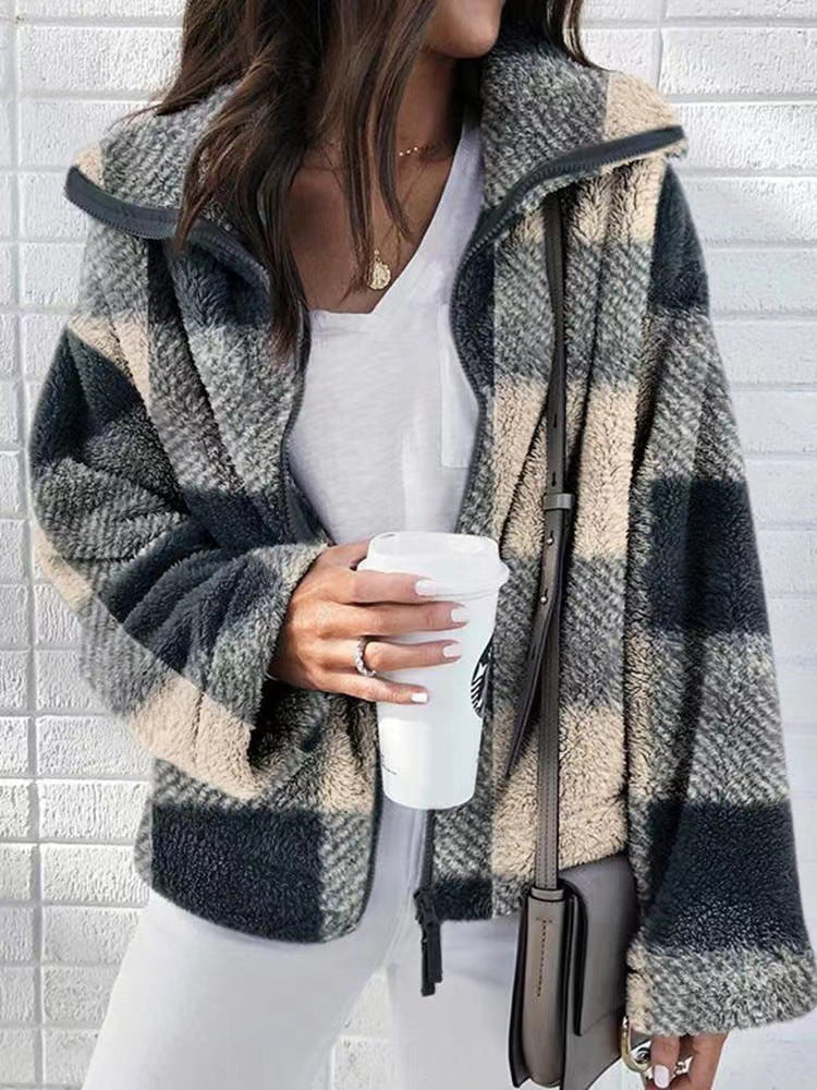 Stilla | Løs Plaid Zip up Krave Trøje Jakke