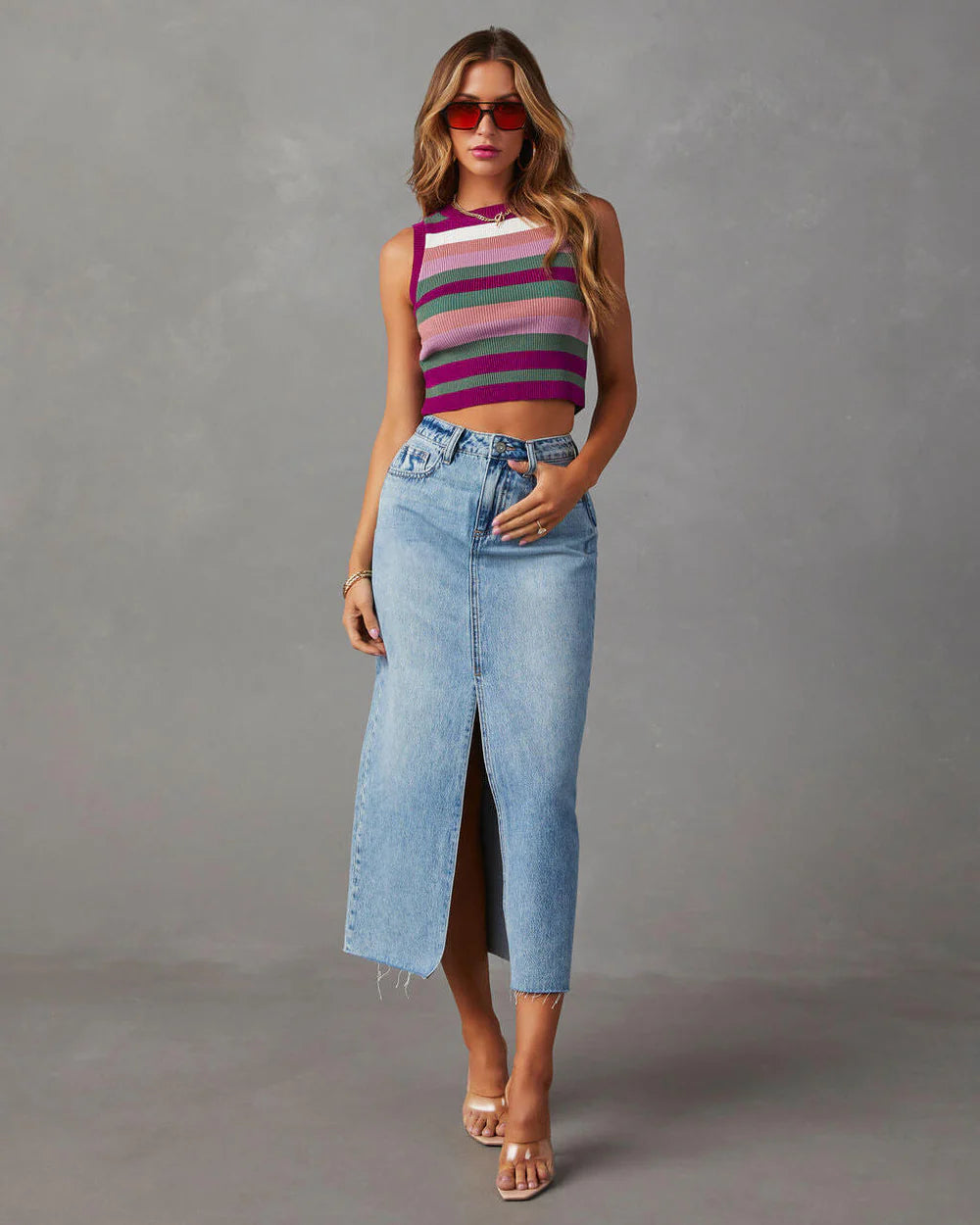 Stilla | Denim Maxi Nederdel Med Slids Foran