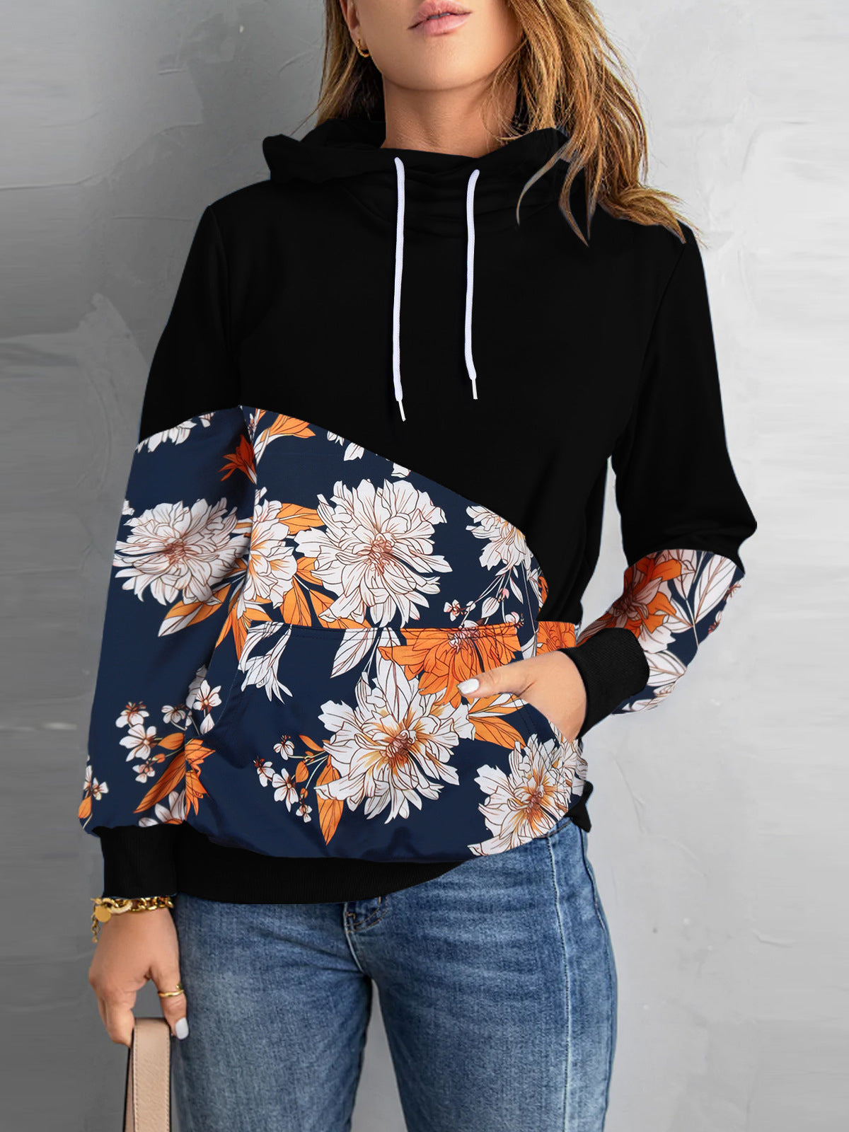Stilla | O Hals Langærmet Blomsterprint Snoretræk Sweatshirt