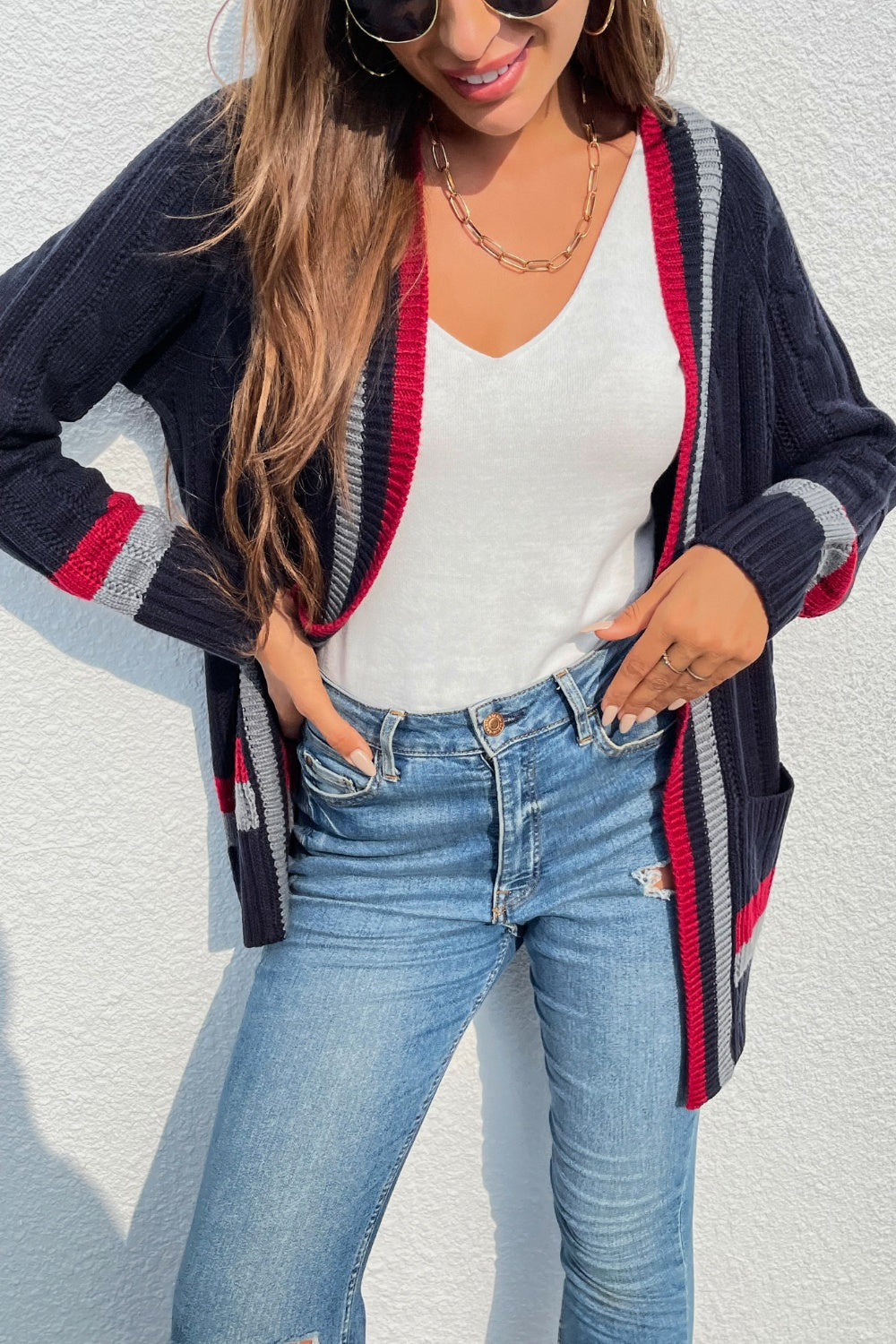 Stilla | Front Stribet Langærmet Cardigan