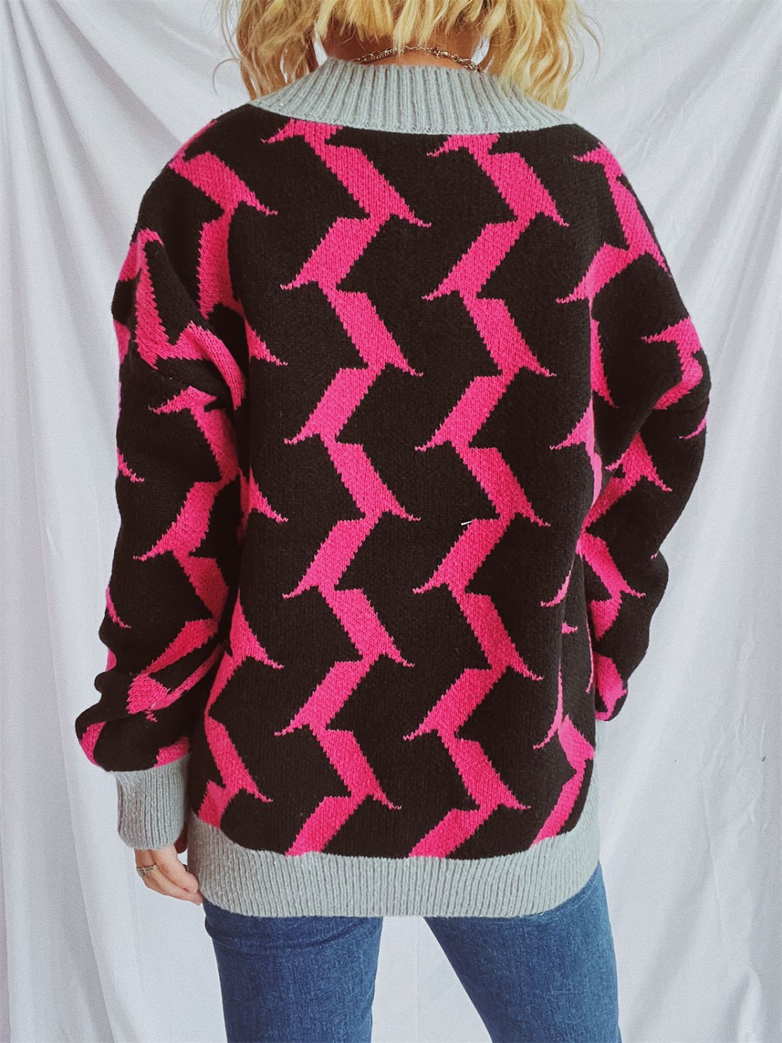Stilla | Trim Geometrisk V-hals Langærmet Cardigan