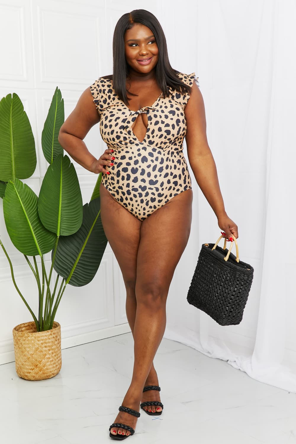 Stilla | West Swim Seashell Ruffle Sleeve One-piece I Leopard