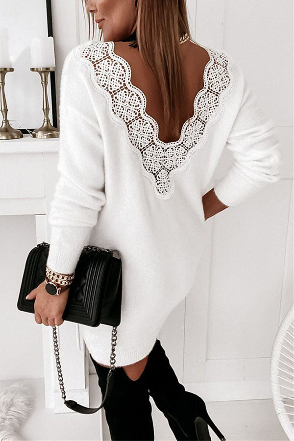 Stilla | Venice Lace Back Strik Mini Kjole