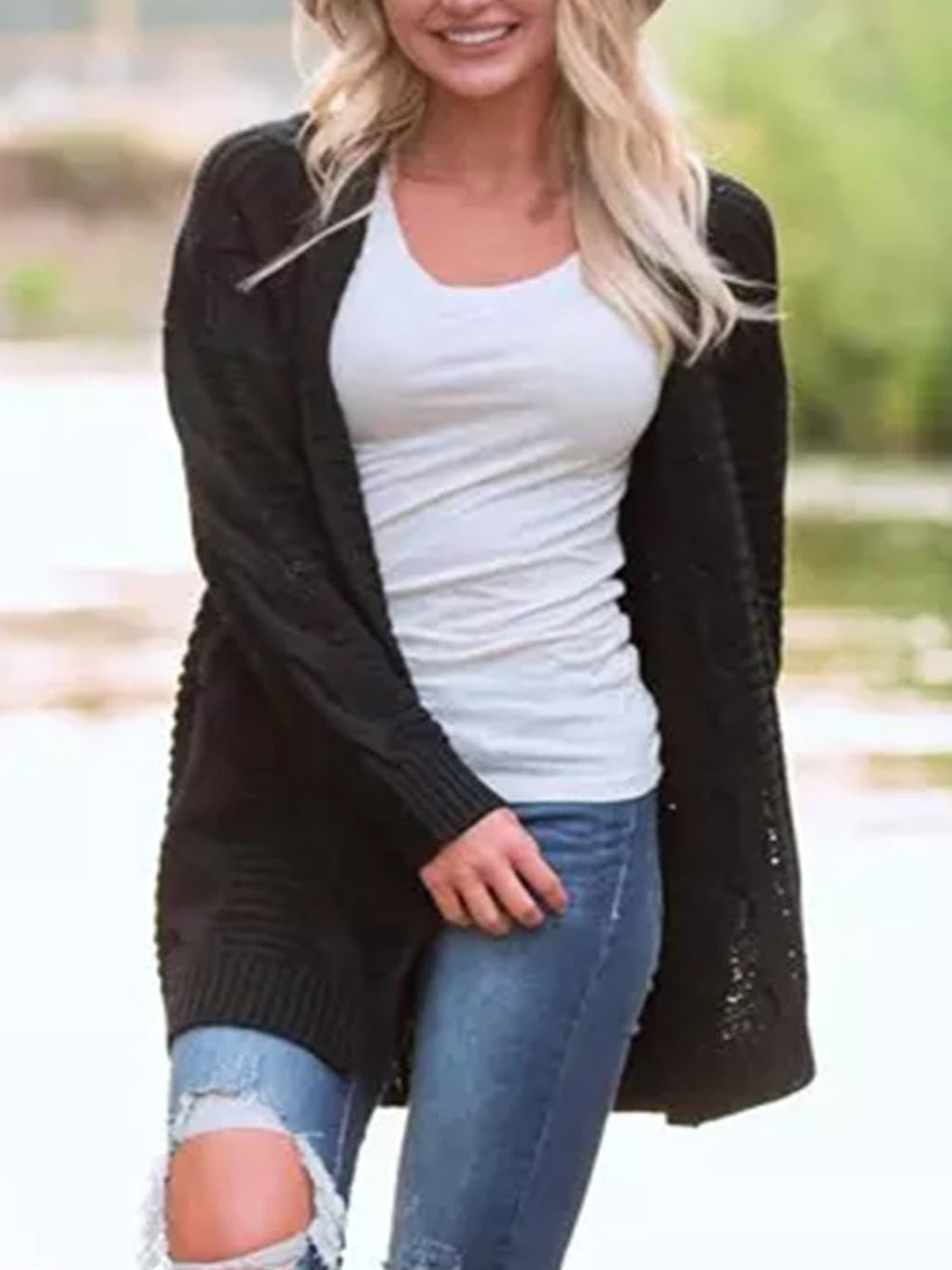 Stilla | Strik Åben Front Langærmet Cardigan
