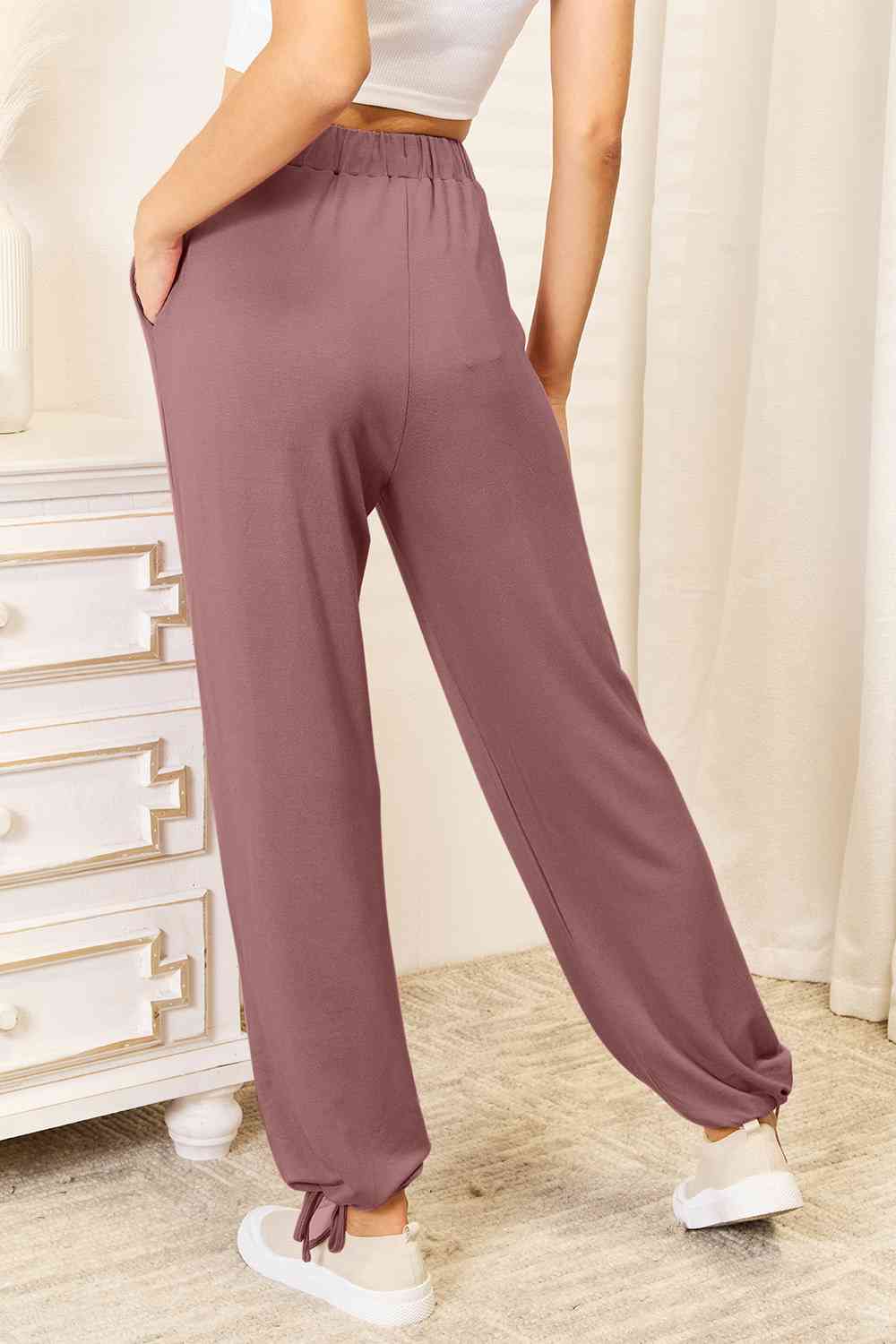 Stilla | Bae Full Size Blødt Rayon Drawstring Talje Bukser Med Lommer