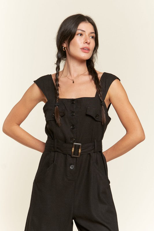 Stilla | Ærmeløs Firkantet Hals Knap Ankel Jumpsuit