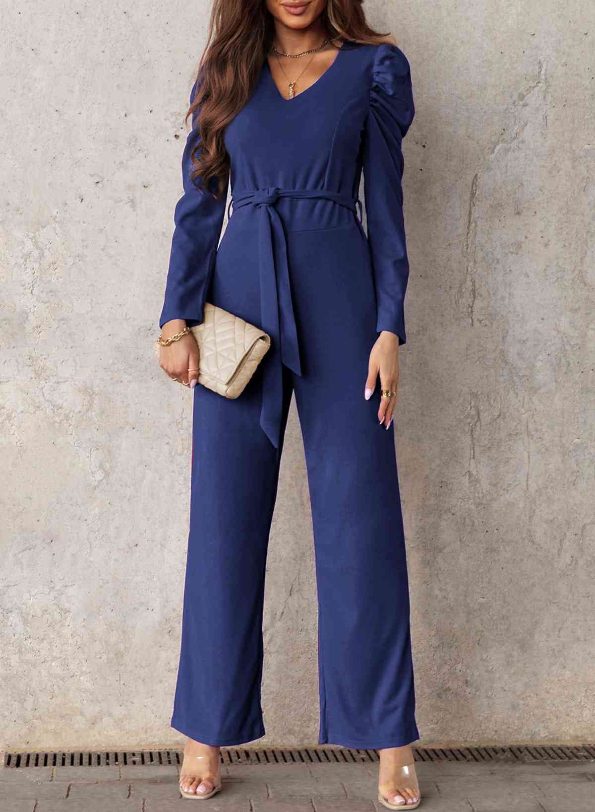 Stilla | Lang Puff Ærme V-hals Jumpsuit
