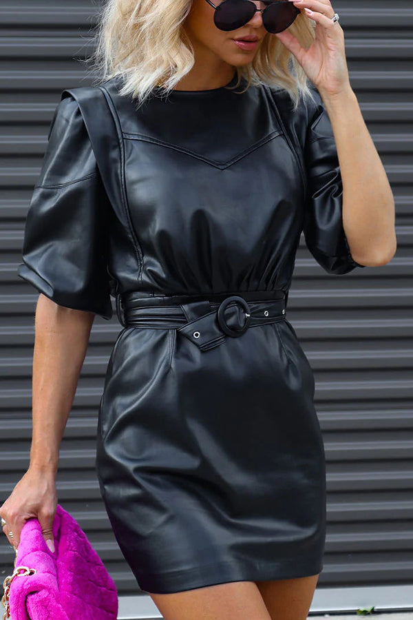 Stilla | Beyond Fabulous Bælte Faux Læder Mini Kjole