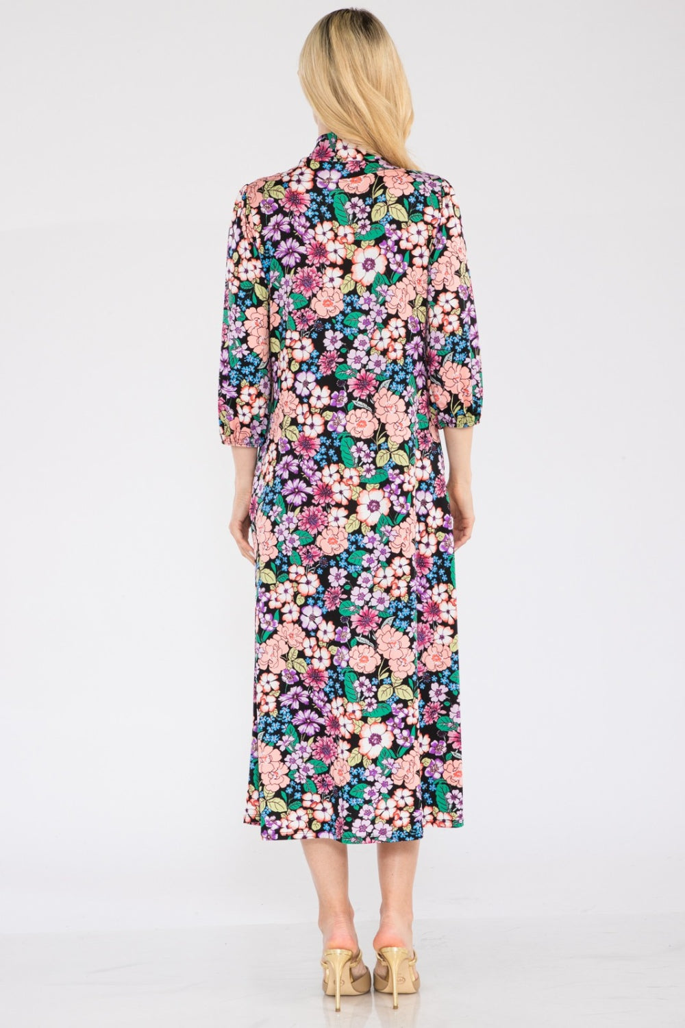 Stilla | Full Size Floral Midi Kjole Med Sløjfe Bundet