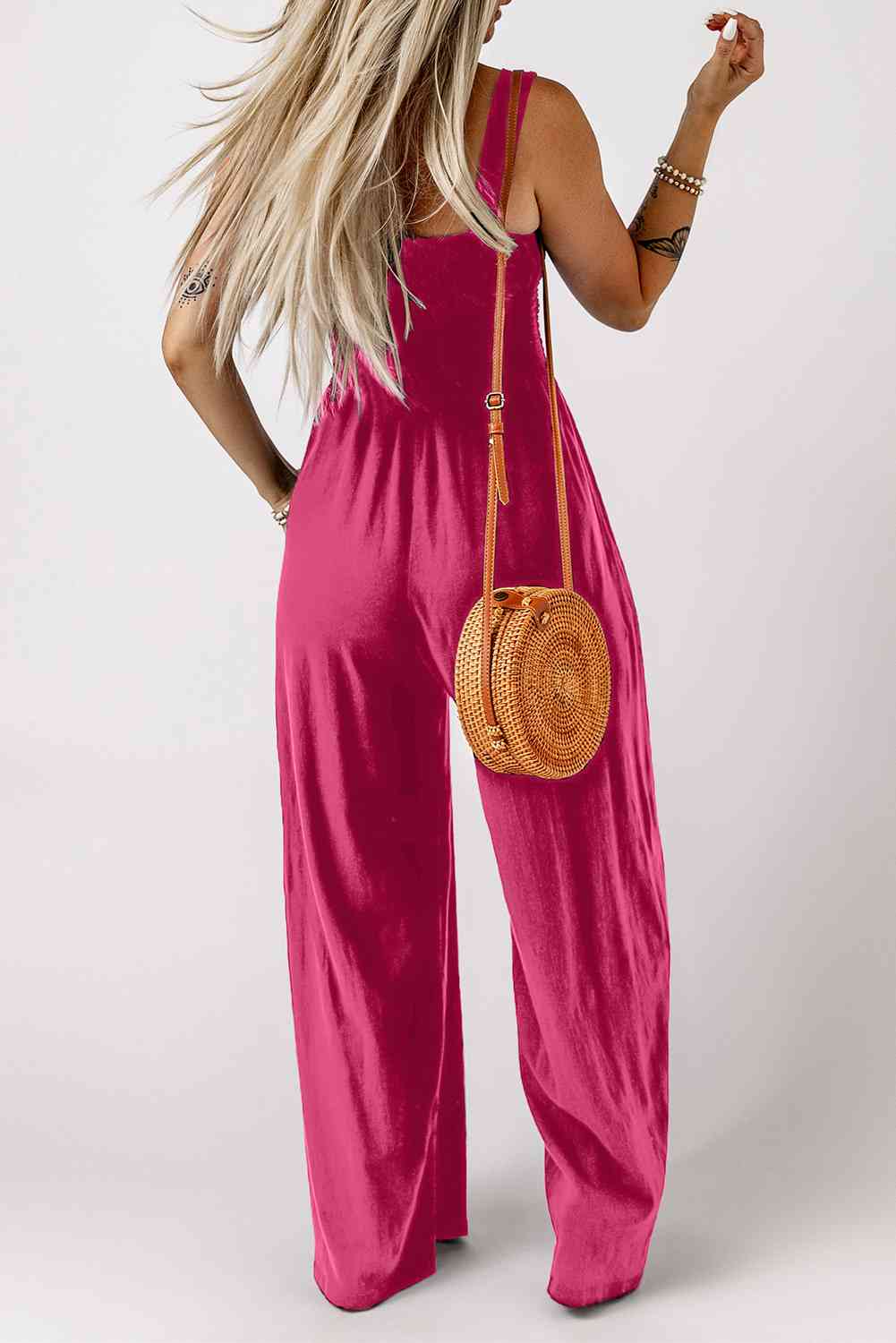 Stilla | Square Neck Wide Leg Jumpsuit Med Lommer