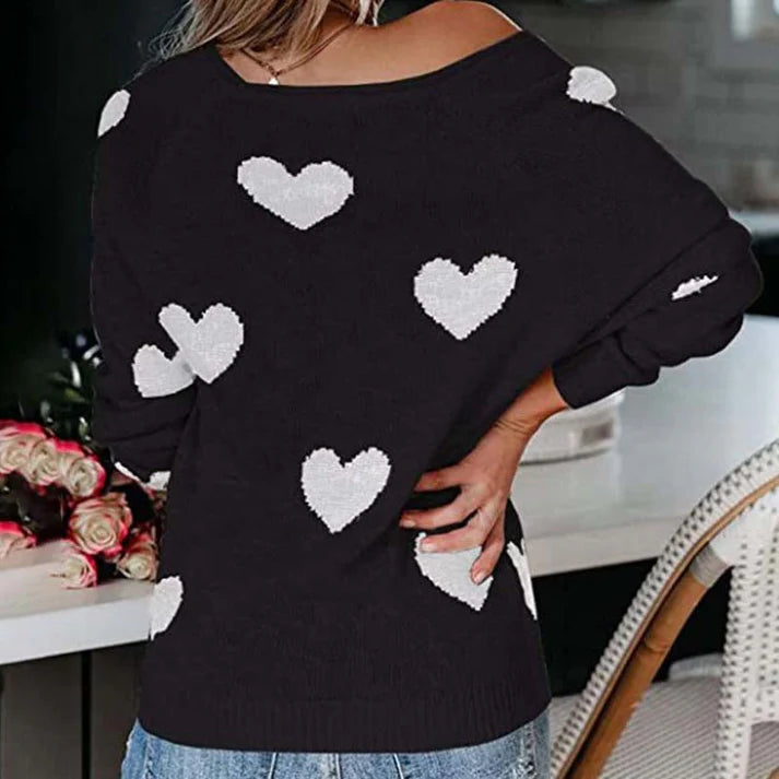 Stilla | Pullover Dame i Strik med Hjerte-Mønster