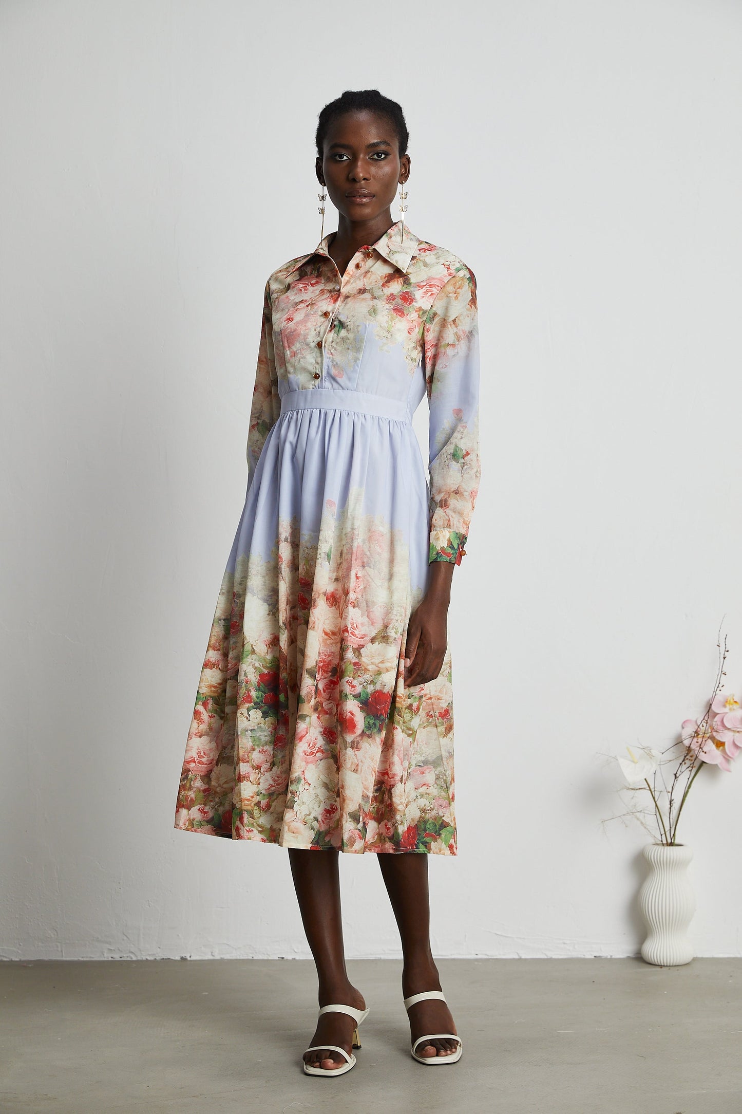 Stilla | Blomster Print Plisseret Midi Kjole