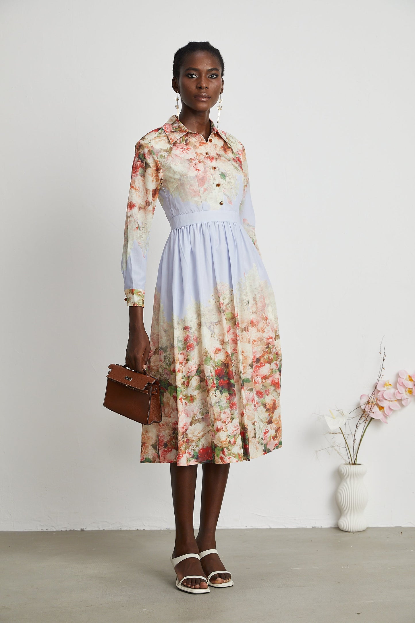 Stilla | Blomster Print Plisseret Midi Kjole