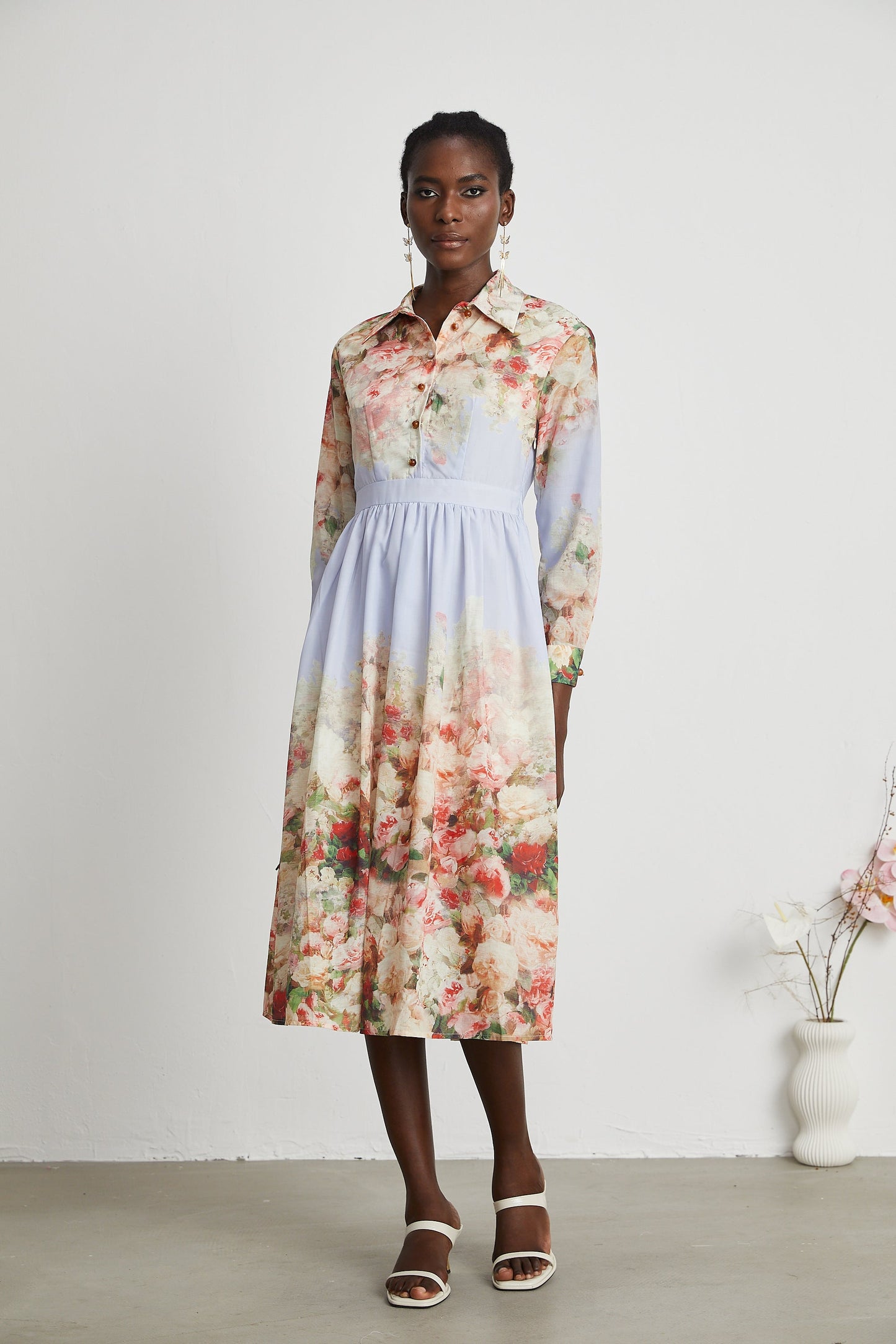 Stilla | Blomster Print Plisseret Midi Kjole