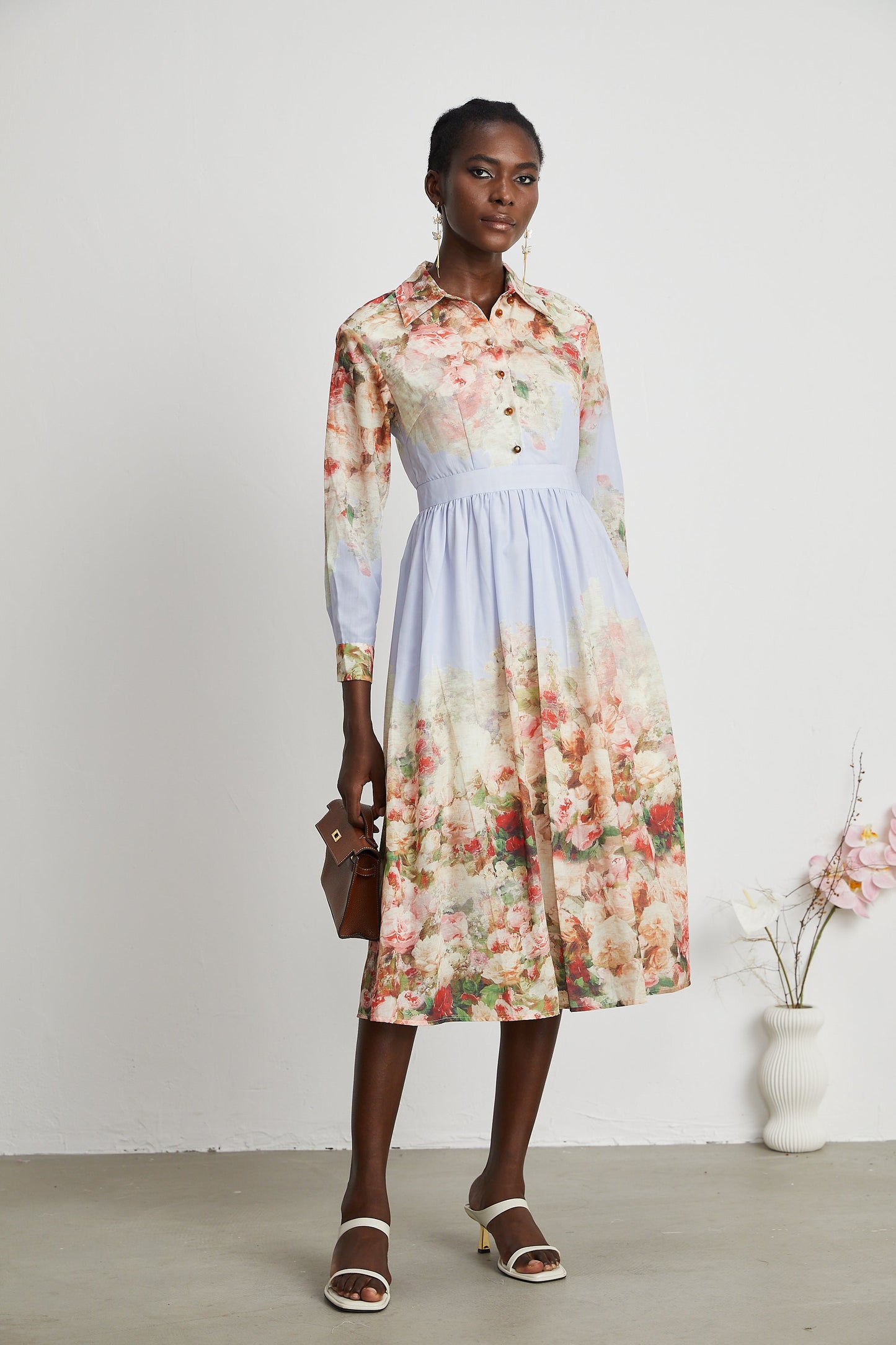 Stilla | Blomster Print Plisseret Midi Kjole