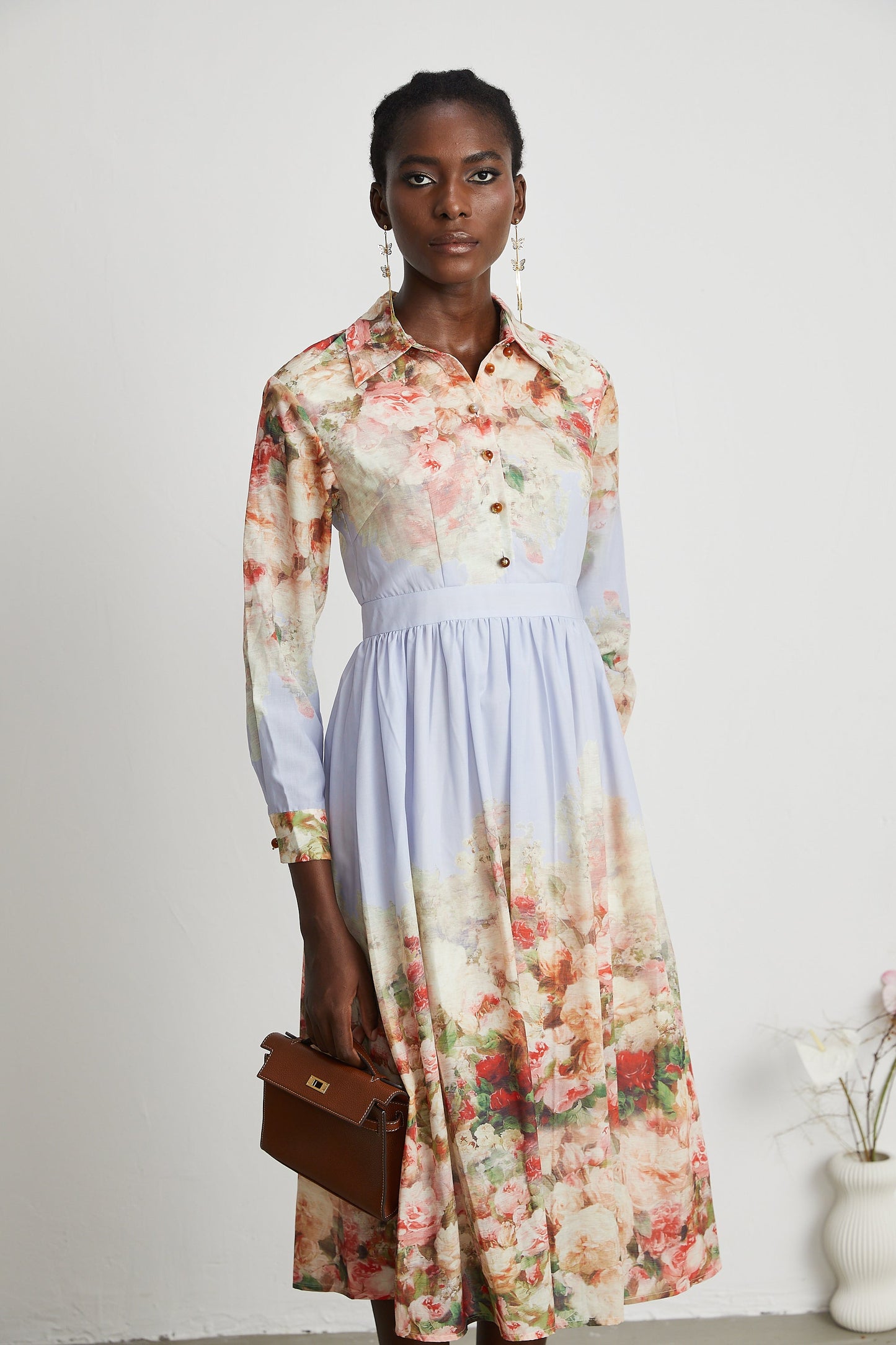 Stilla | Blomster Print Plisseret Midi Kjole