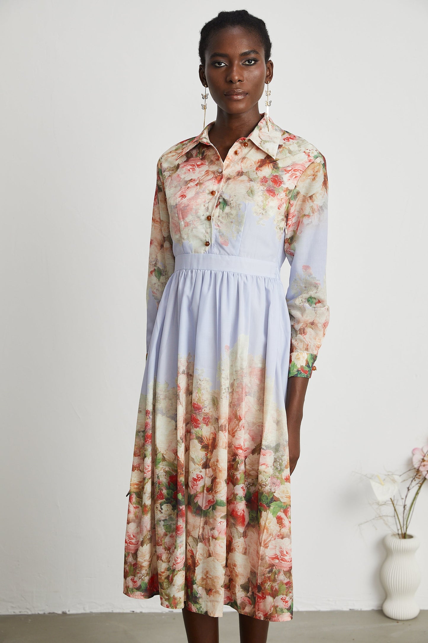 Stilla | Blomster Print Plisseret Midi Kjole