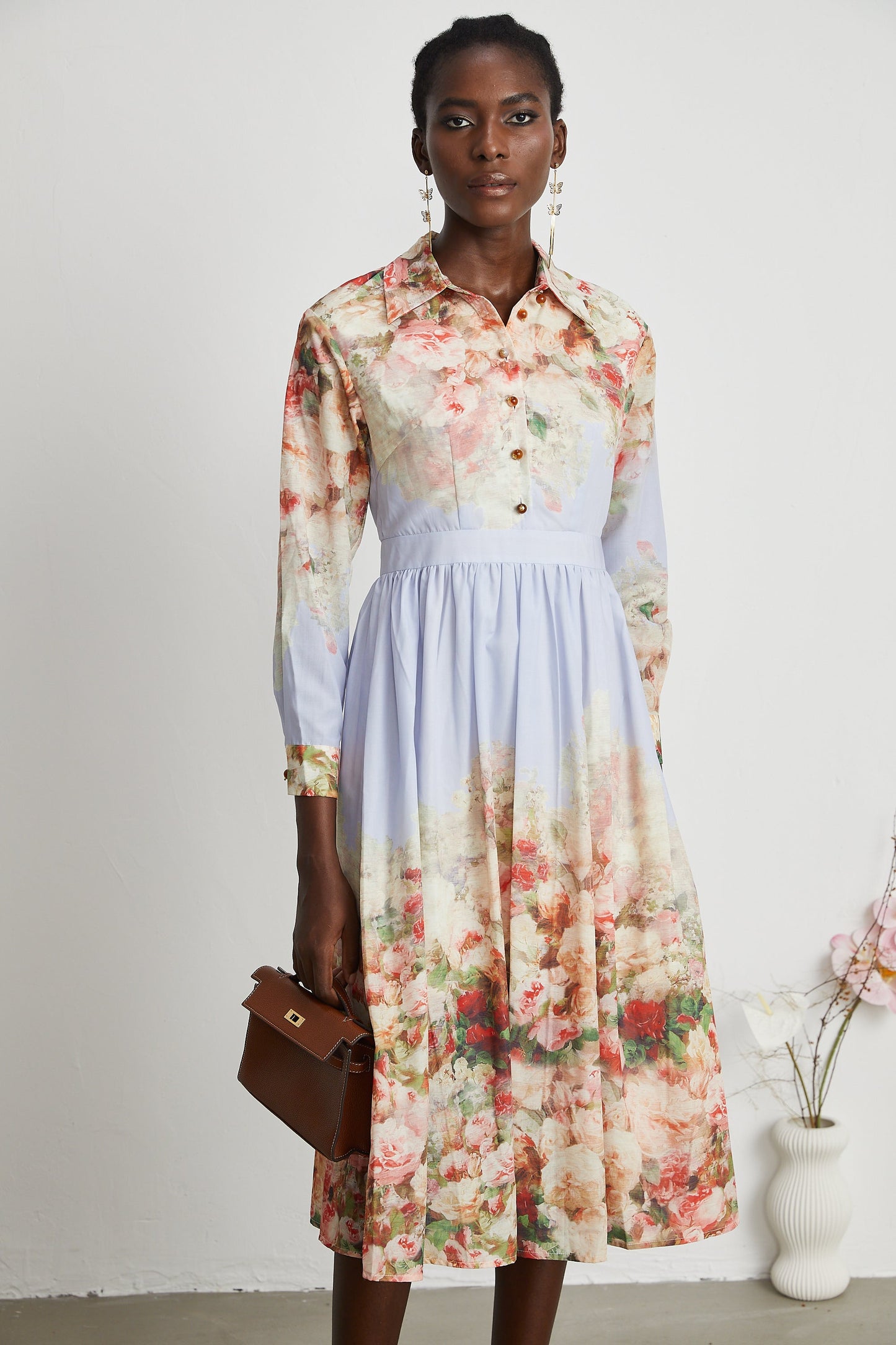 Stilla | Blomster Print Plisseret Midi Kjole