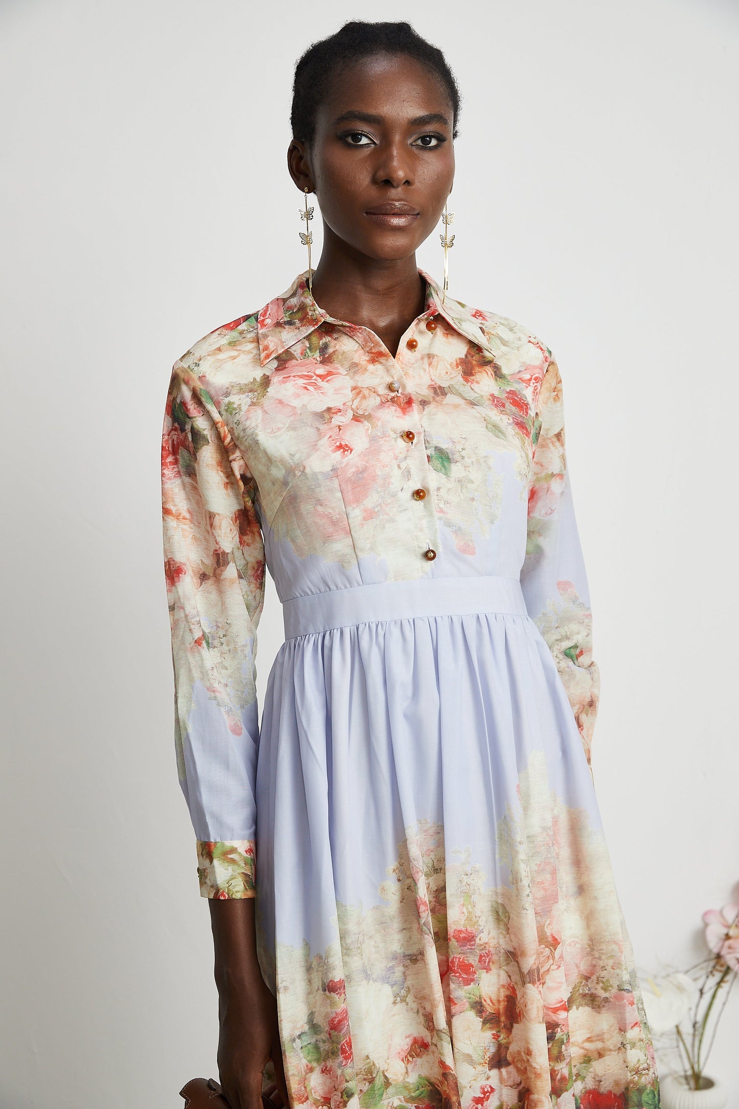 Stilla | Blomster Print Plisseret Midi Kjole