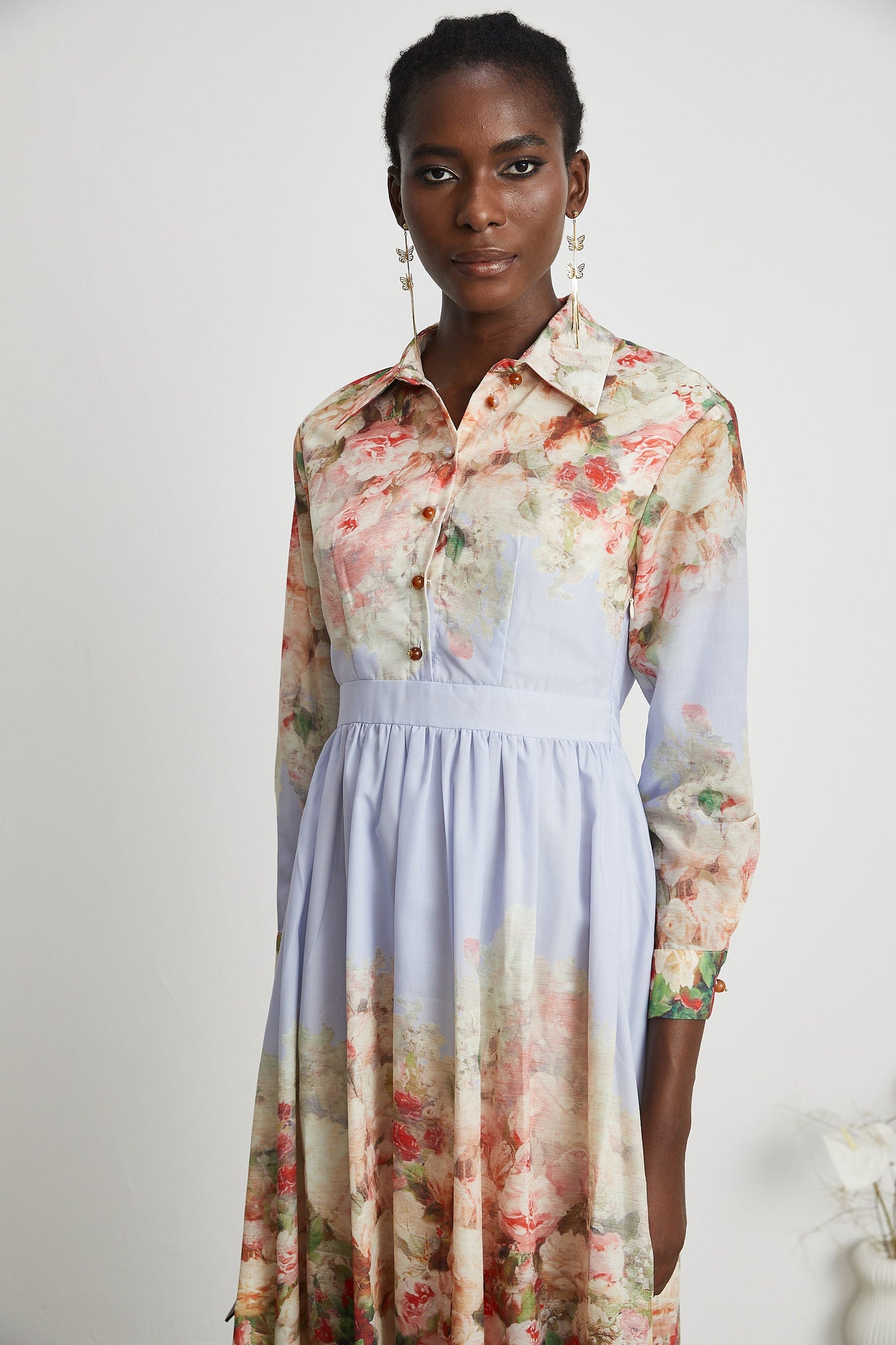 Stilla | Blomster Print Plisseret Midi Kjole