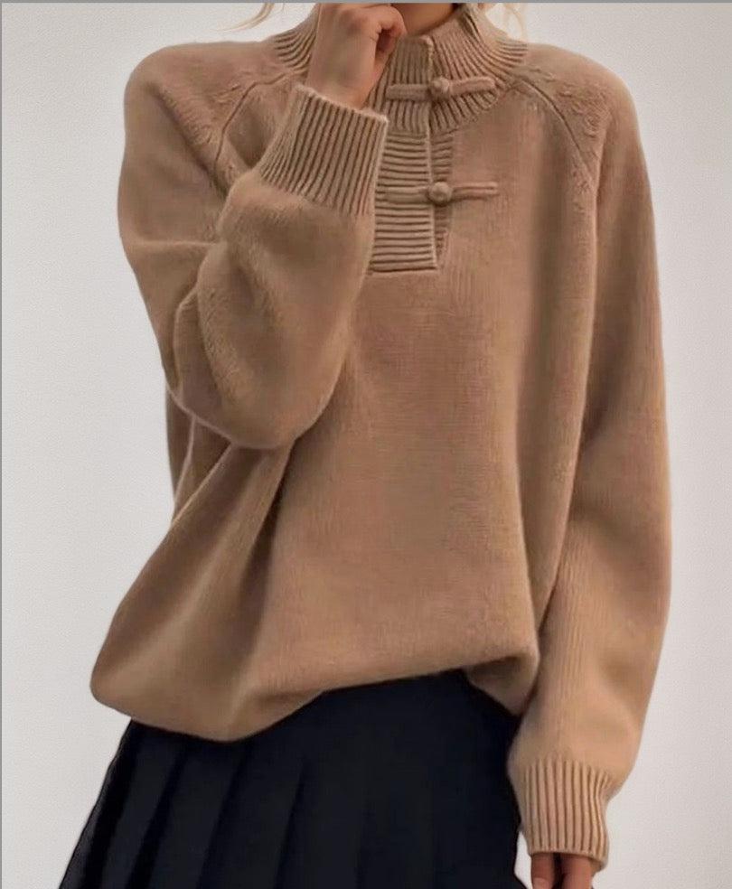 Stilla | Ensfarvet Brun Sweater Med Lange Ærmer