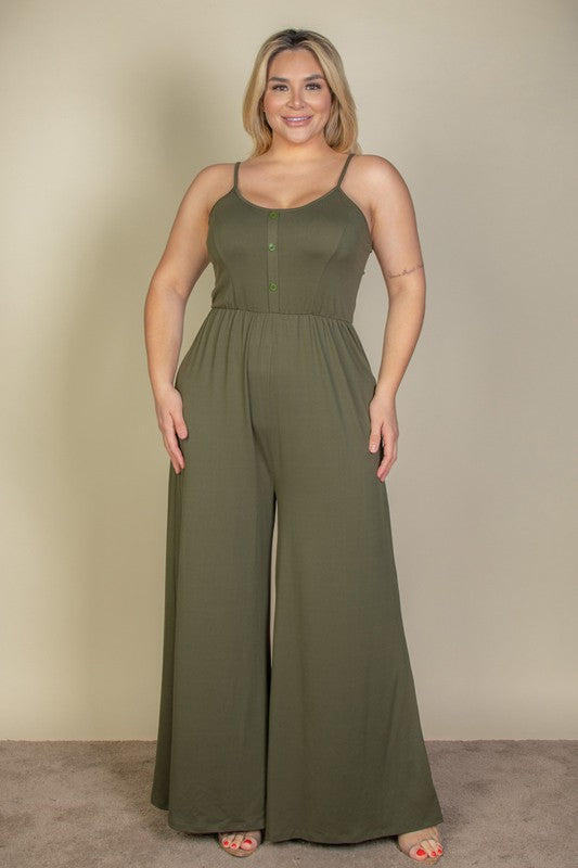 Stilla | Størrelse Knap Front Bred Ben Jumpsuit