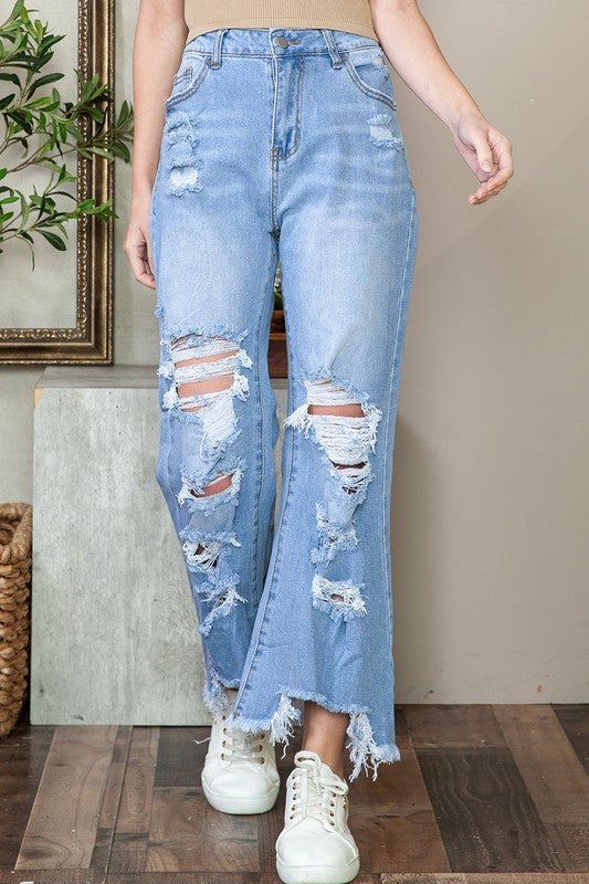 Stilla | Blå Tung Ødelagt Høj Talje Jeans