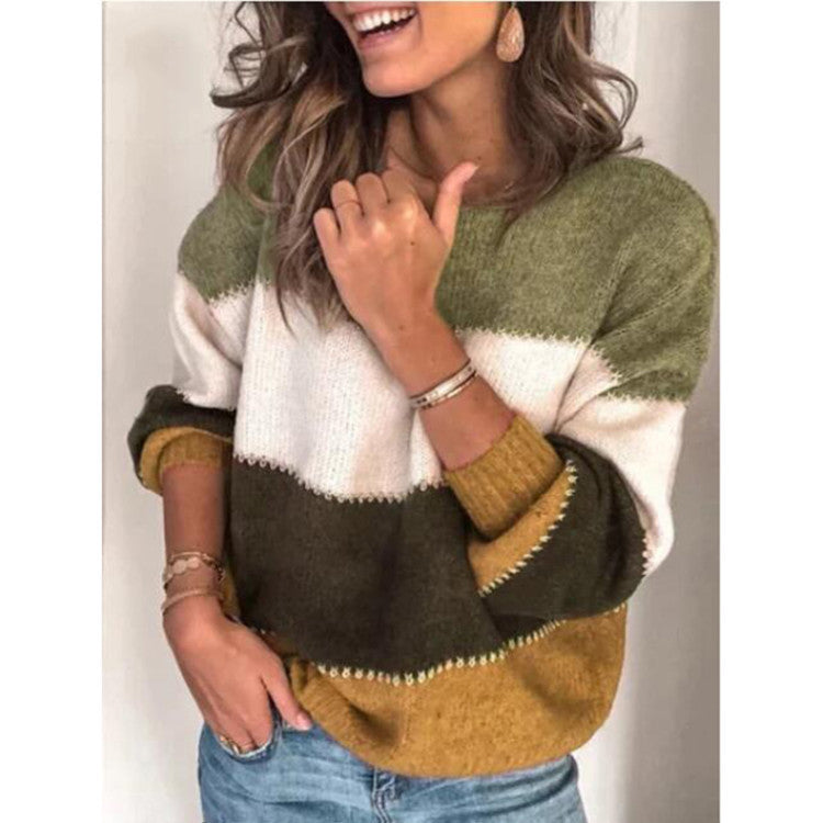 Dame blød sweater med farvede blokstriber Stilla