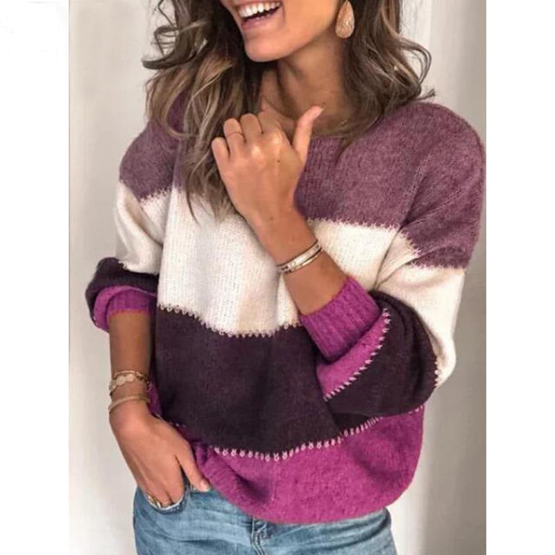 Dame blød sweater med farvede blokstriber Stilla