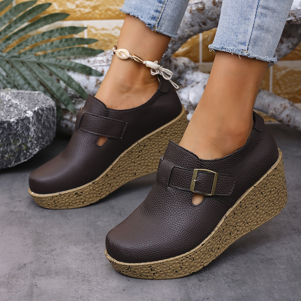 Stilla | Overdimensionerede Kilehælsandaler Komfortable Platform Sandals Med Spænde