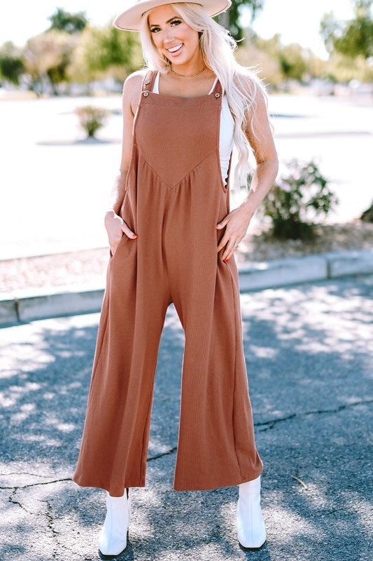 Stilla | Tekstureret Knappet Rynket Bred Ben Jumpsuit