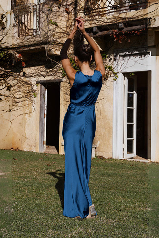 Stilla | Lang Satin Kjole med Slids Polyester Elegant & Tidløs