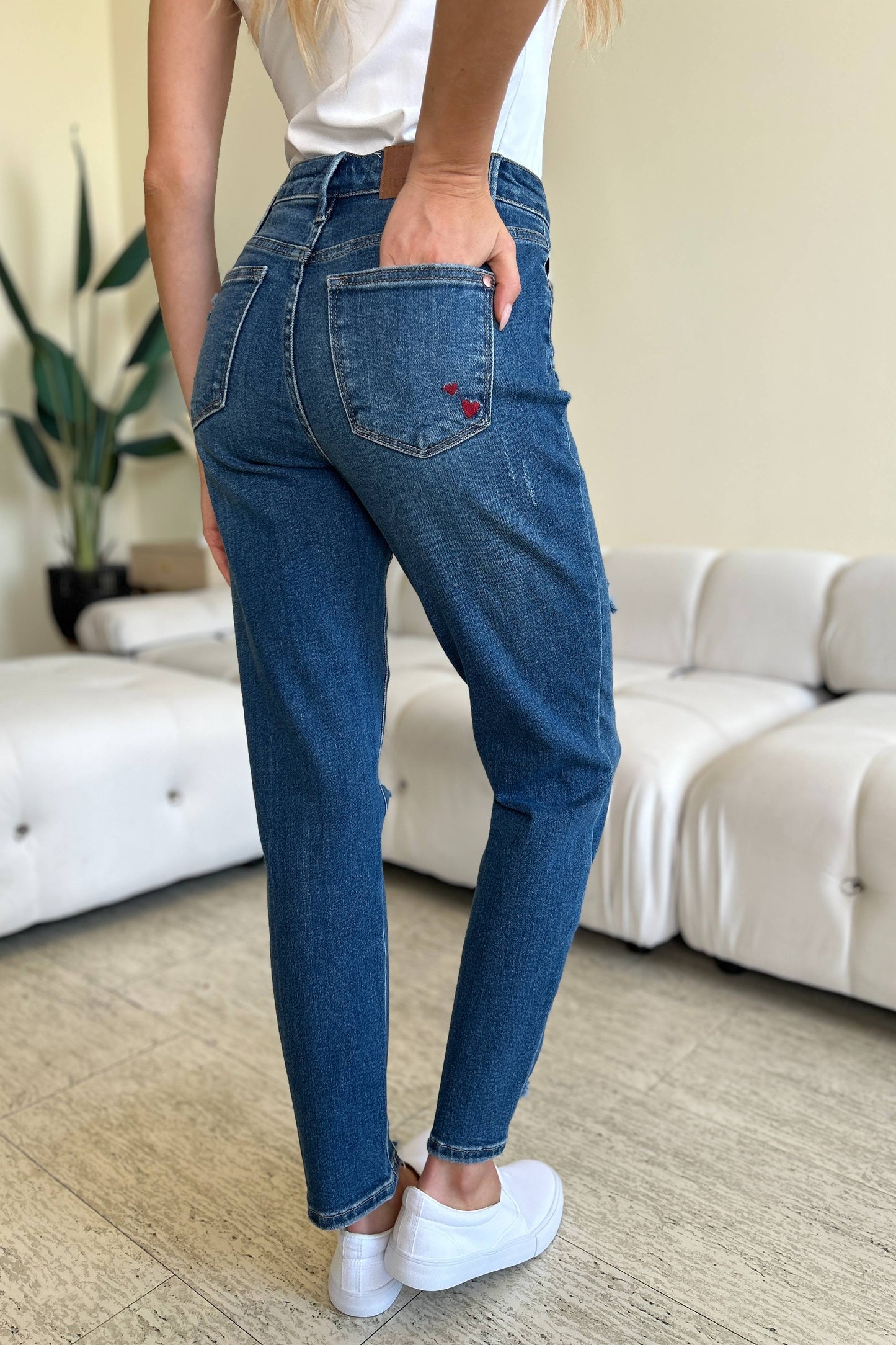 Stilla | Blue Full Size Queen Of Hearts Møntlomme BF Jeans