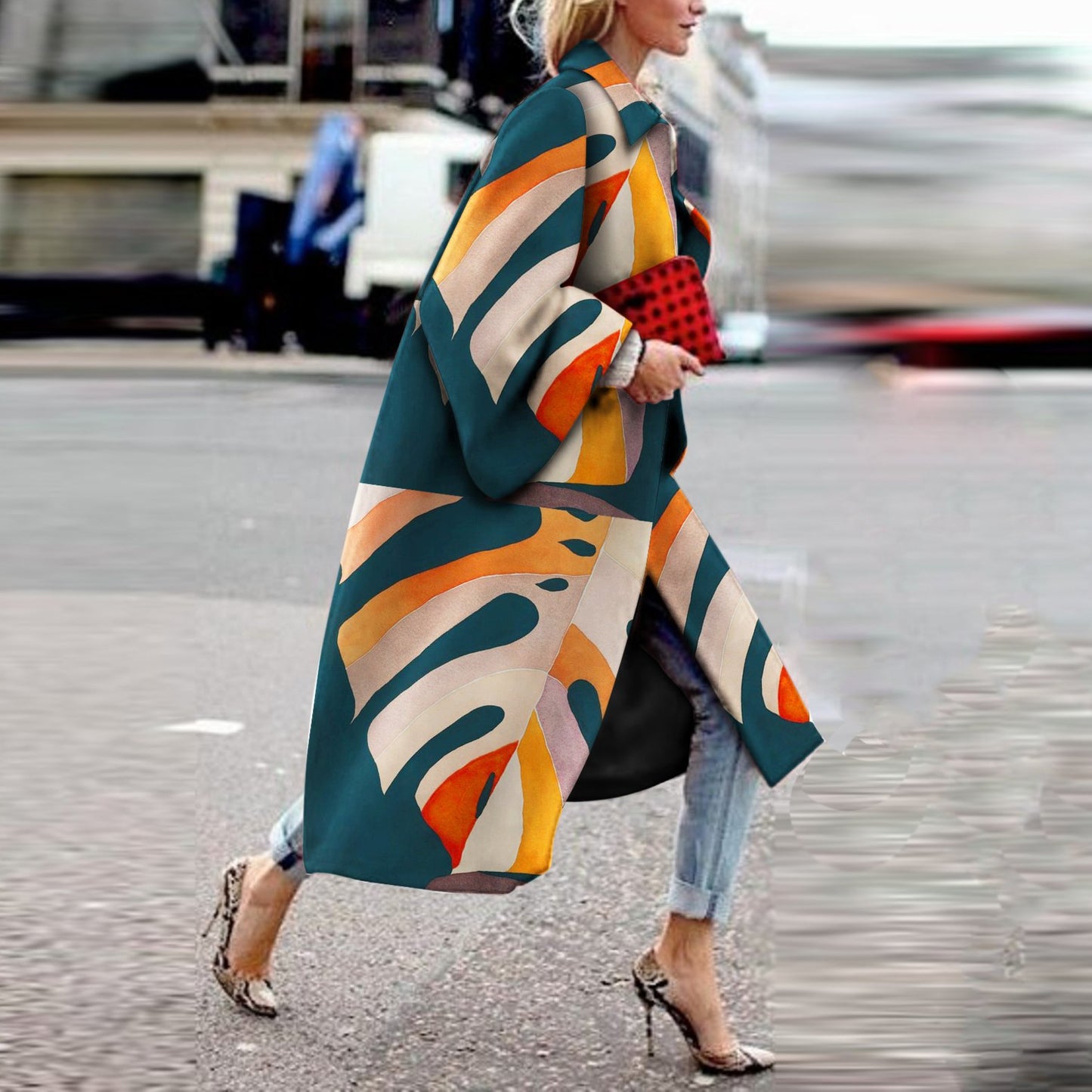 Dame Trendy Maksimal Kimono med kunstnerisk mønster og løs pasform Stilla